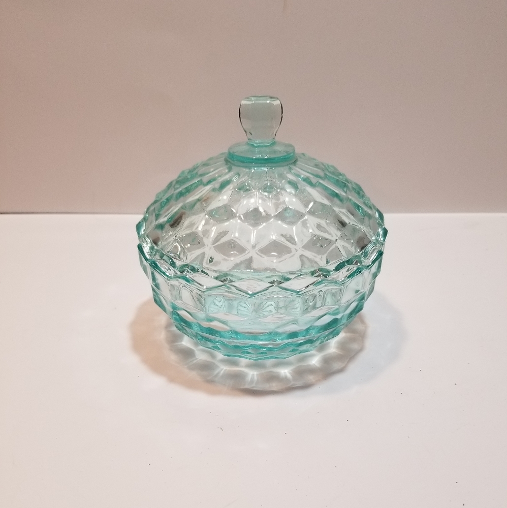 Teal blue glass candy dish